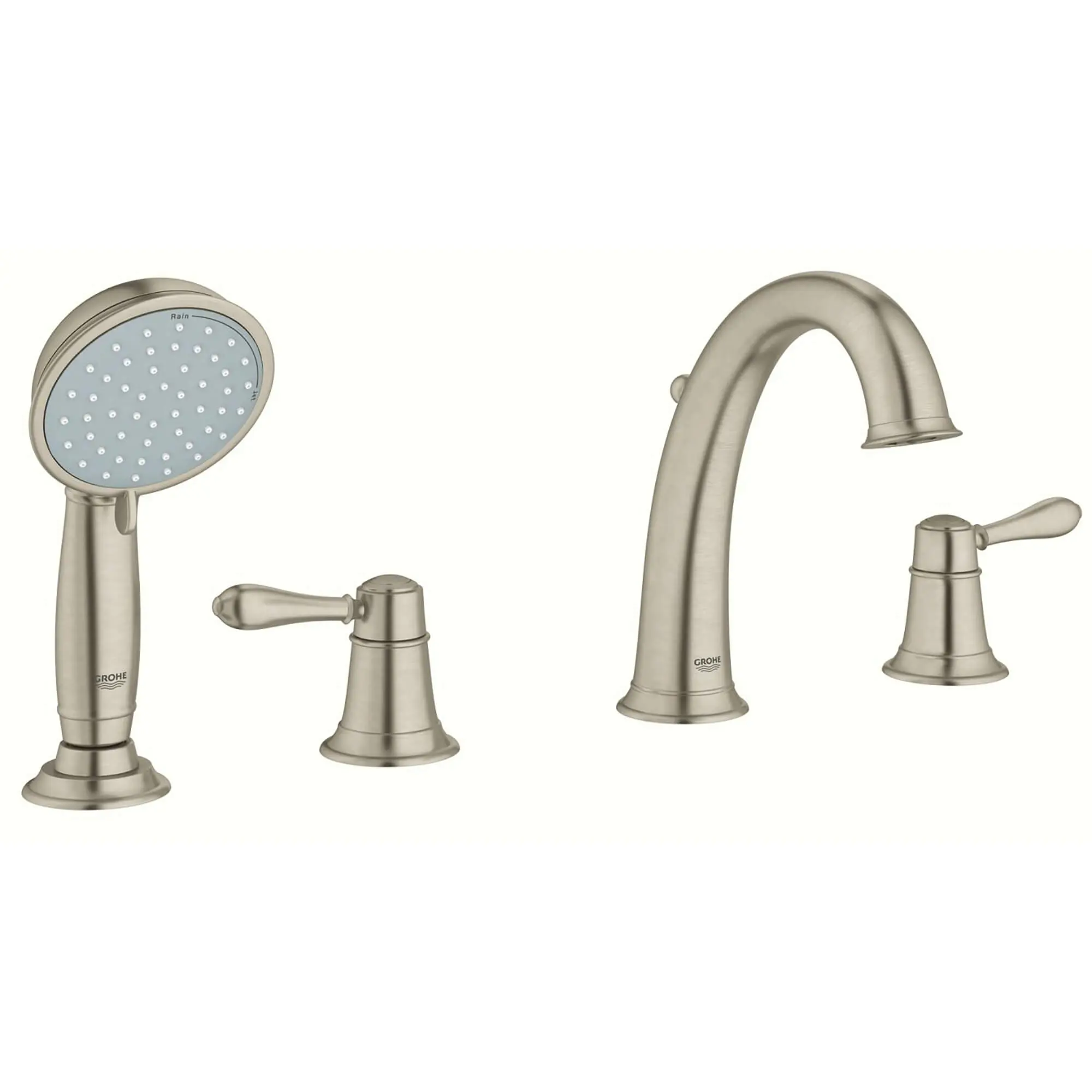 4-Hole 2-Handle Deck Mount Roman Tub Faucet with 2.0 GPM Hand Shower